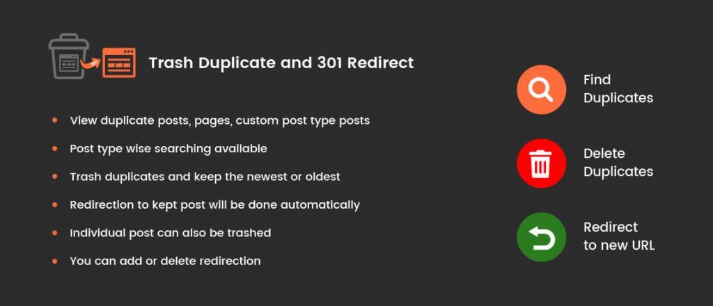 Trash Duplicate and 301 Redirect - WordPress Plugin