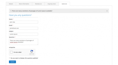 Product Questions – Question Form